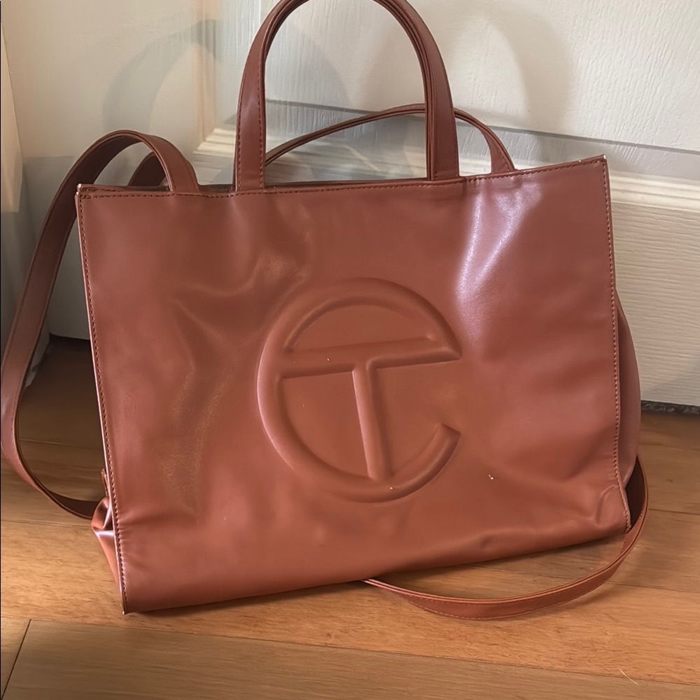Telfar Tan Vegan Leather Tote with Embossed Logo